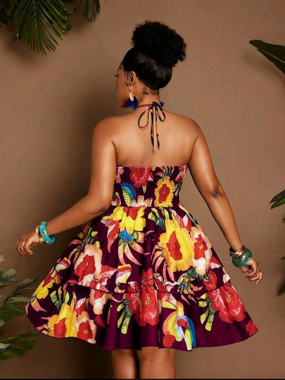 Vibrant Deep‑V Floral Dress 1XL
