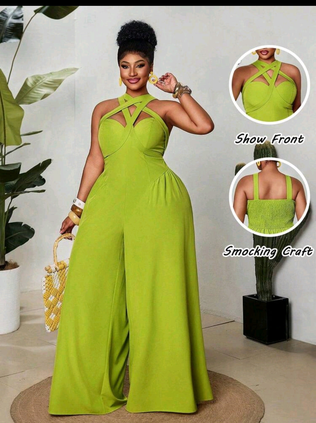 Crisscross Front Lime Jumpsuit 2XL