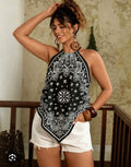 2XL Black and White bandana print top