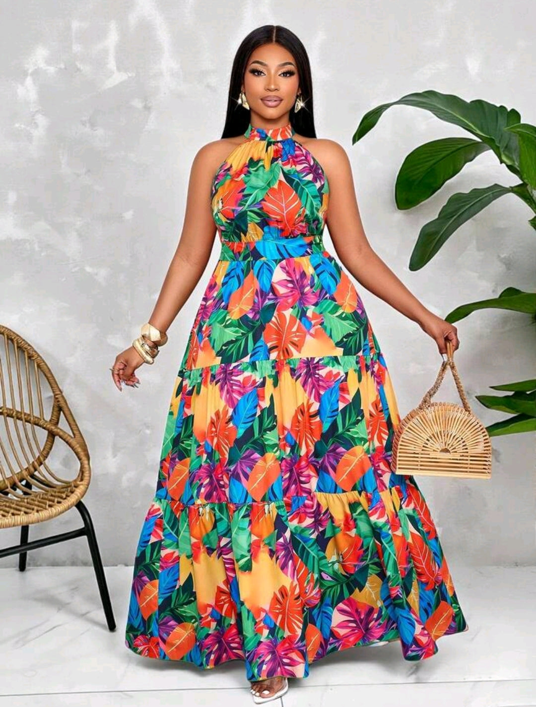 Long multi colour flare 4XL dress