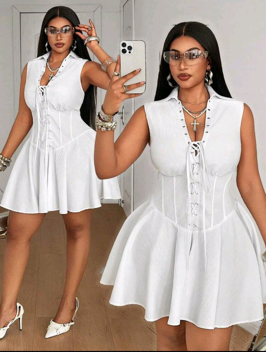 White short flare 3XL dress