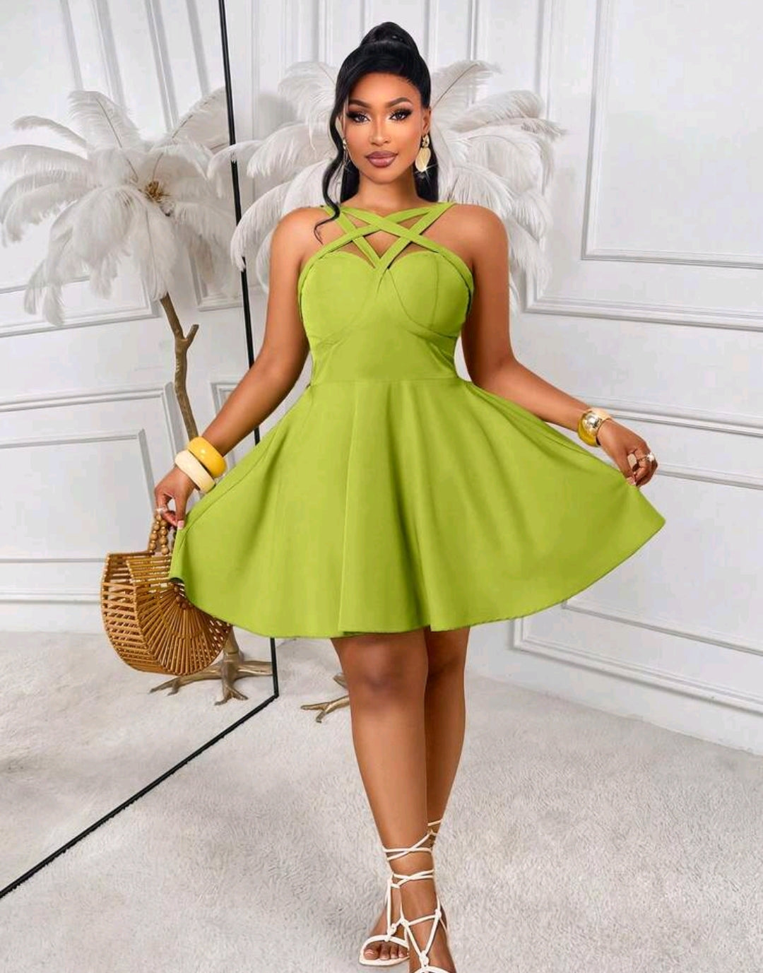 Lime green 2XL flare dress